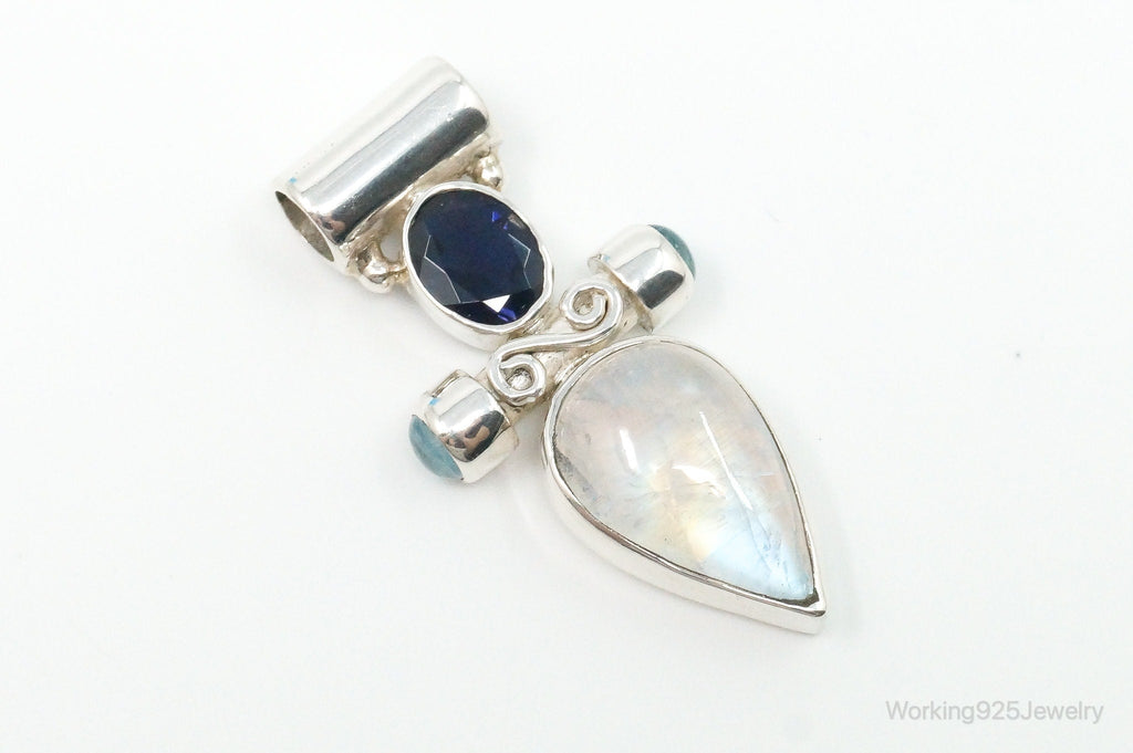 Large Vintage SJ Amethyst Blue Topaz Moonstone Sterling Silver Pendant | Jewelry > Necklaces > Pendants | Wiccan Center