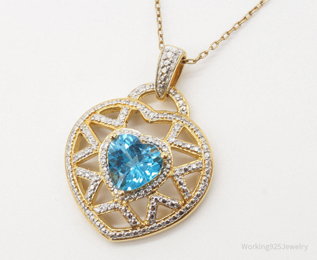 Vintage Blue Topaz Gold Vermeil Sterling Silver Heart Necklace | Jewelry > Necklaces > Pendants | Wiccan Center
