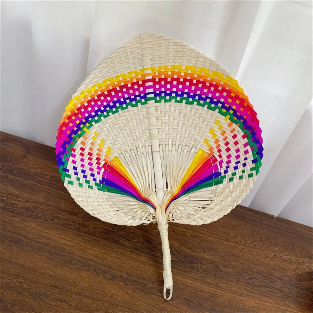 Colorful Handmade Fan Chinese Style Heart Shaped Straw Bamboo Woven Fan Summer Anti-Mosquito Cooler Handfan Home Decor Pendants