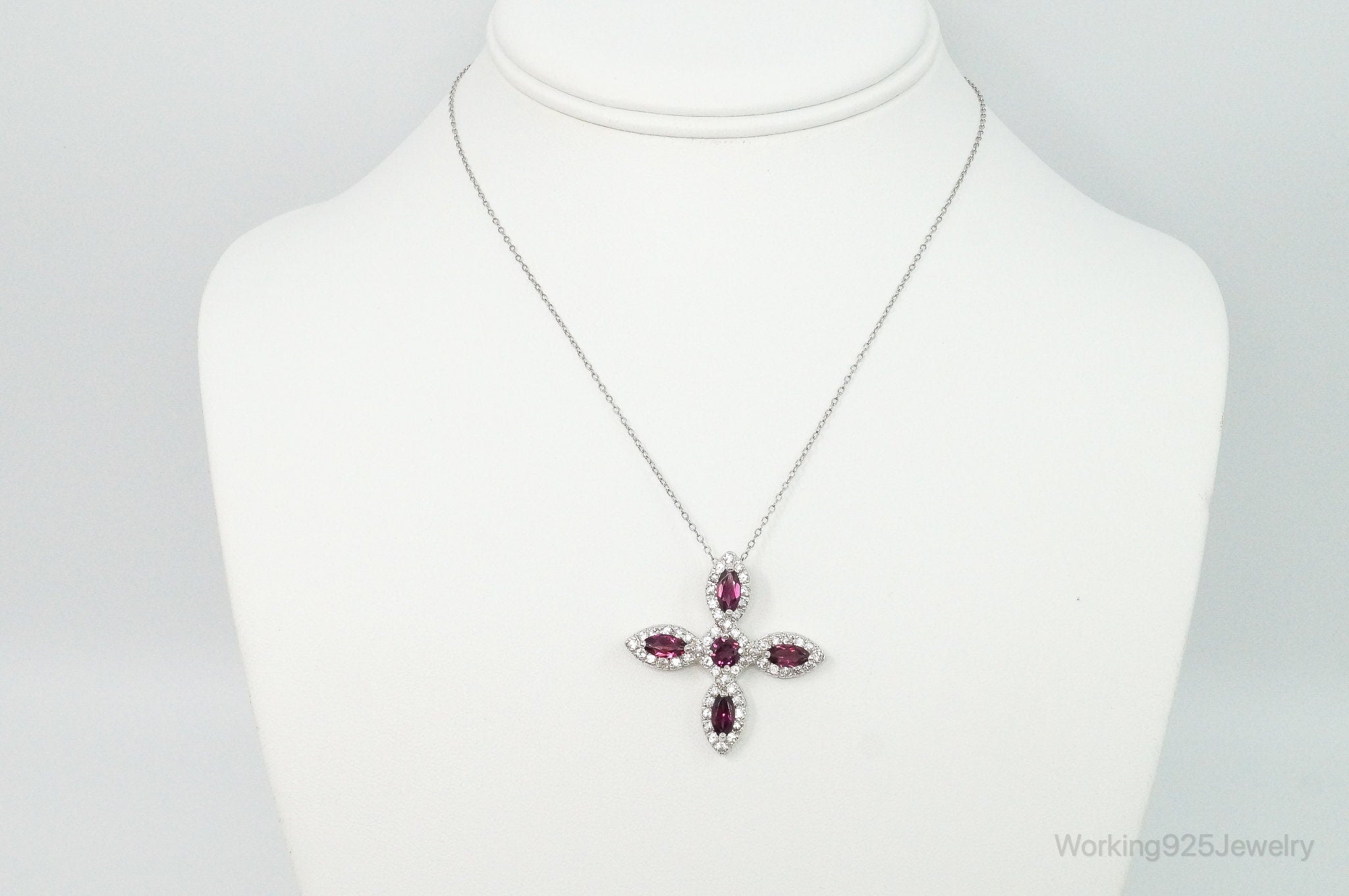 Large Rhodolite Garnet Cubic Zirconia Sterling Silver Necklace | Jewelry > Necklaces > Pendants | Wiccan Center