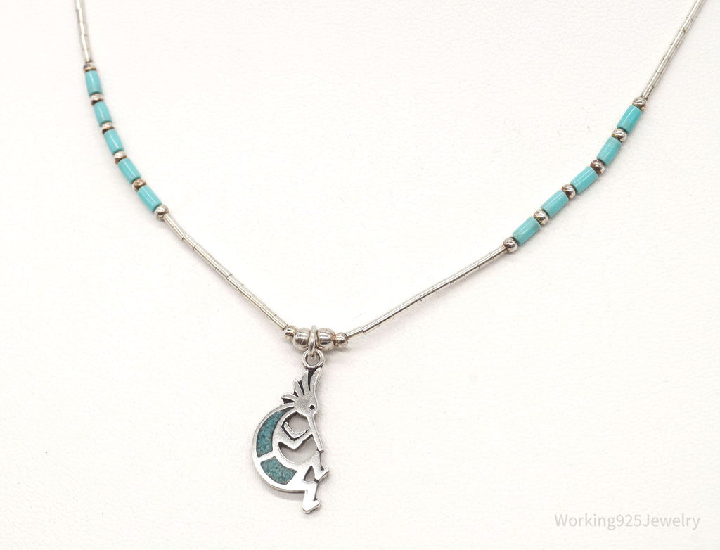 Vintage Native America Turquoise Dancing Kokopelli Sterling Silver Necklace | Jewelry > Necklaces > Pendants | Wiccan Center