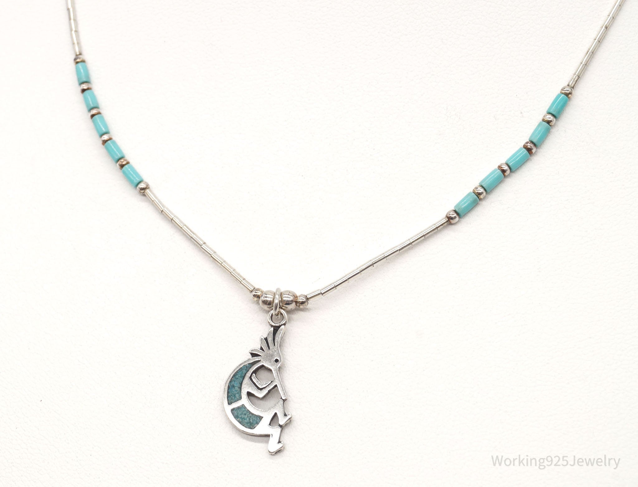 Vintage Native America Turquoise Dancing Kokopelli Sterling Silver Necklace | Jewelry > Necklaces > Pendants | Wiccan Center