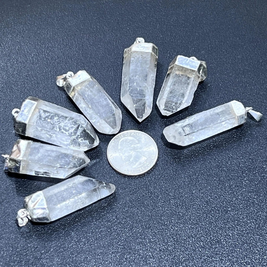 Quartz Crystal Point Pendant (Silver Plated) Gemstone Jewelry Necklace Supply | Craft Supplies & Tools > Beads, Gems & Cabochons > Charms & Pendants > Pendants | Wiccan Center