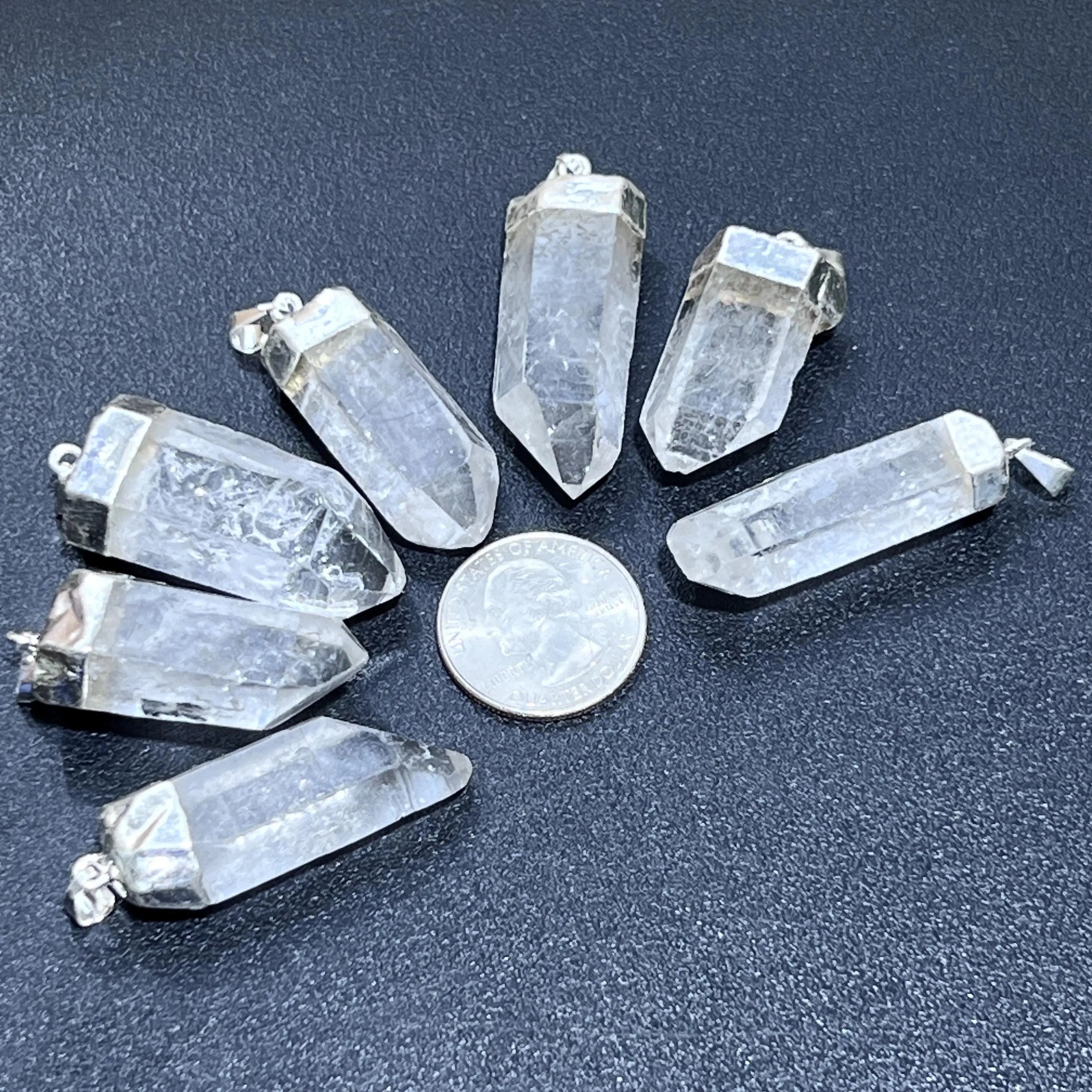 Quartz Crystal Point Pendant (Silver Plated) Gemstone Jewelry Necklace Supply | Craft Supplies & Tools > Beads, Gems & Cabochons > Charms & Pendants > Pendants | Wiccan Center