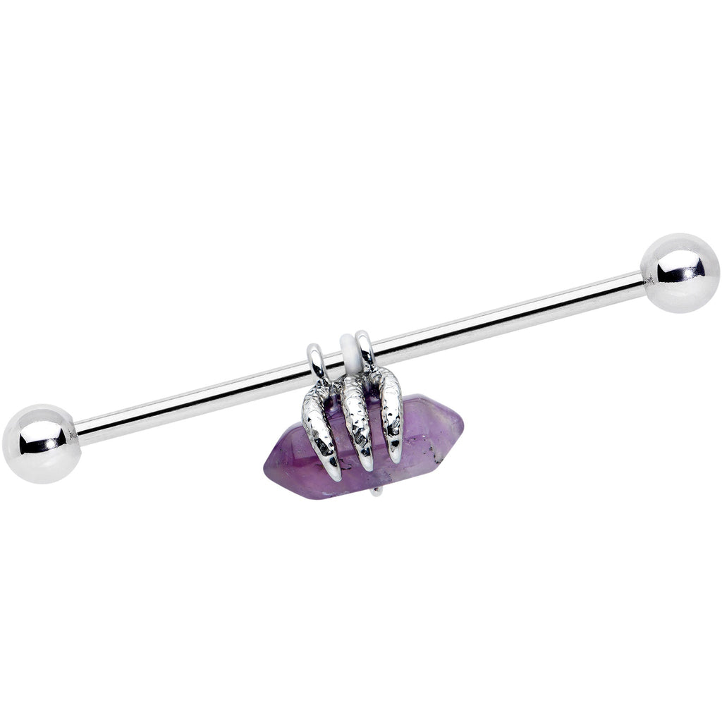 14G Purple Amethyst Claw Industrial Barbell 38mm | BARBELL Industrial | Wiccan Center
