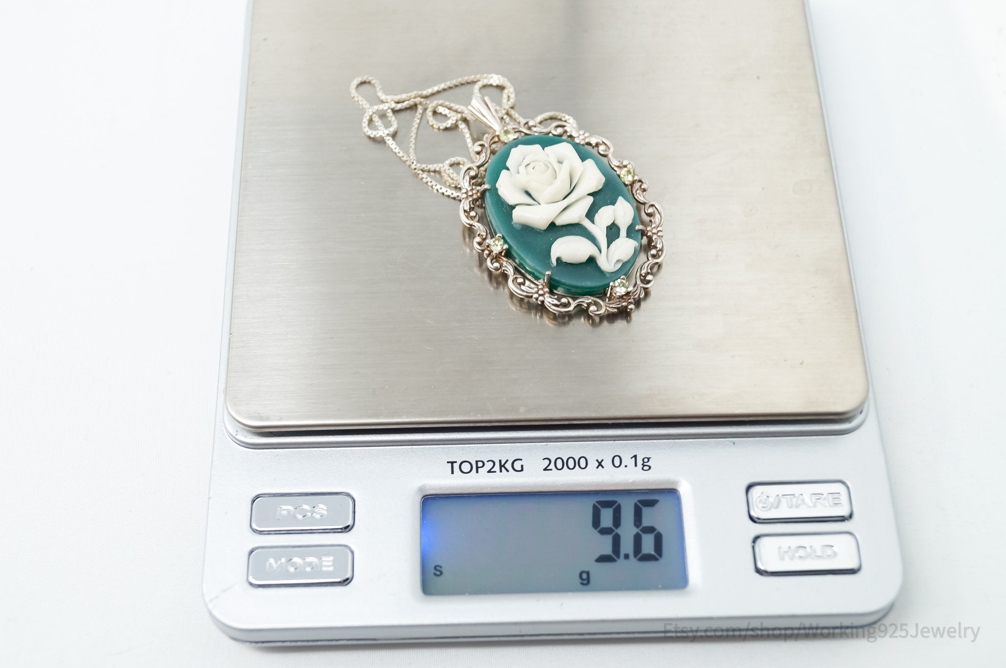 Vintage Carved Flower Dyed Fossil Sterling Silver Necklace | Jewelry > Necklaces > Pendants | Wiccan Center