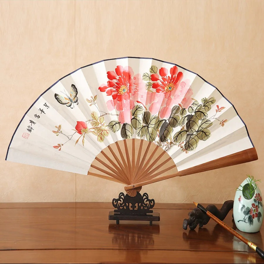 1Pcs Chinese Style Retro Folding Silk Fan Decorative Men Pocket Bamboo Handle Hand Held Fan Party Favors Home Decoration Crafts
