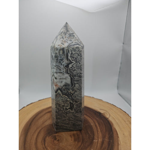 3.69LB 1Pcs Natural Gray Crazy Lace Jasper Crystal Point Tower Healing | Crystal Points & Towers | Wiccan Center