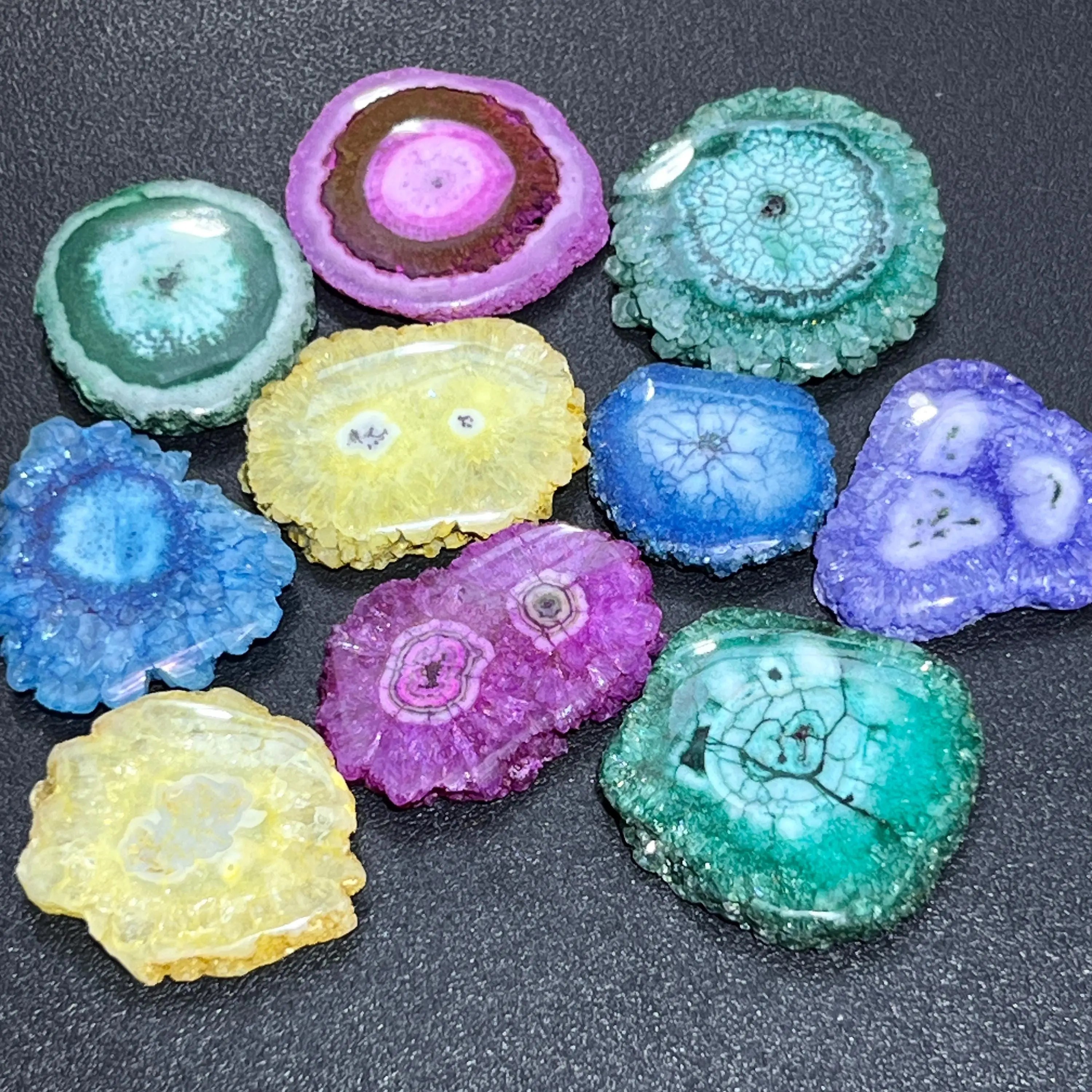 Solar Quartz Crystal Mixed Colors Dyed Cabochon Slices | Craft Supplies & Tools > Beads, Gems & Cabochons > Cabochons | Wiccan Center
