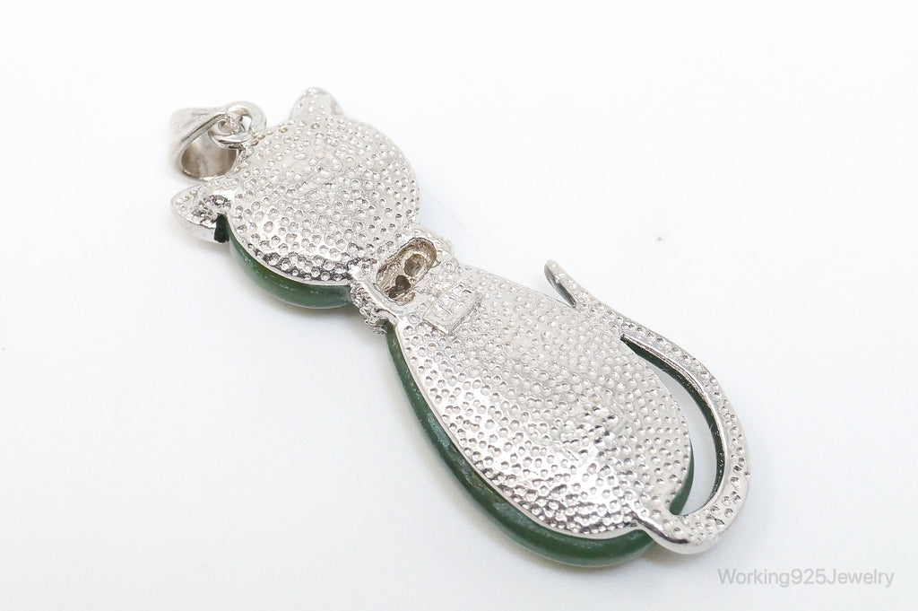 Large Kitten Cat Nephrite Cubic Zirconia Sterling Silver Necklace Pendant | Jewelry > Necklaces > Pendants | Wiccan Center