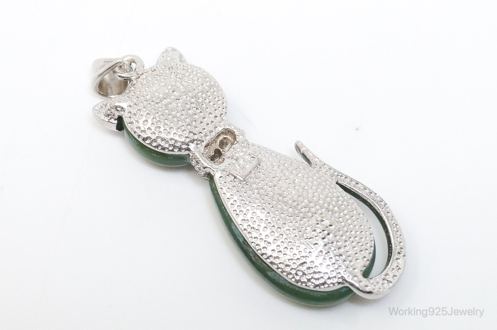 Large Kitten Cat Nephrite Cubic Zirconia Sterling Silver Necklace Pendant | Jewelry > Necklaces > Pendants | Wiccan Center