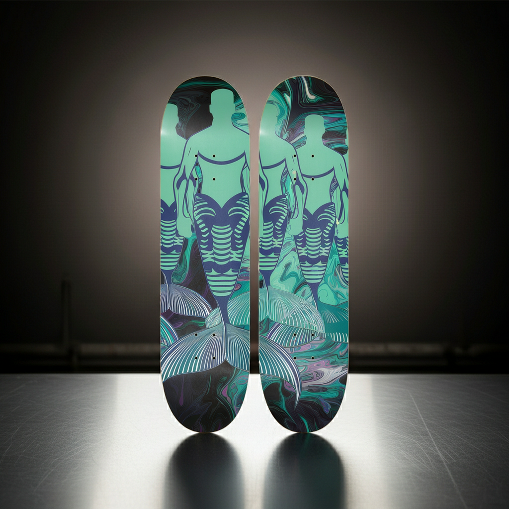 2 Skateboard Series Art - Green Mermen | Skateboard | Wiccan Center