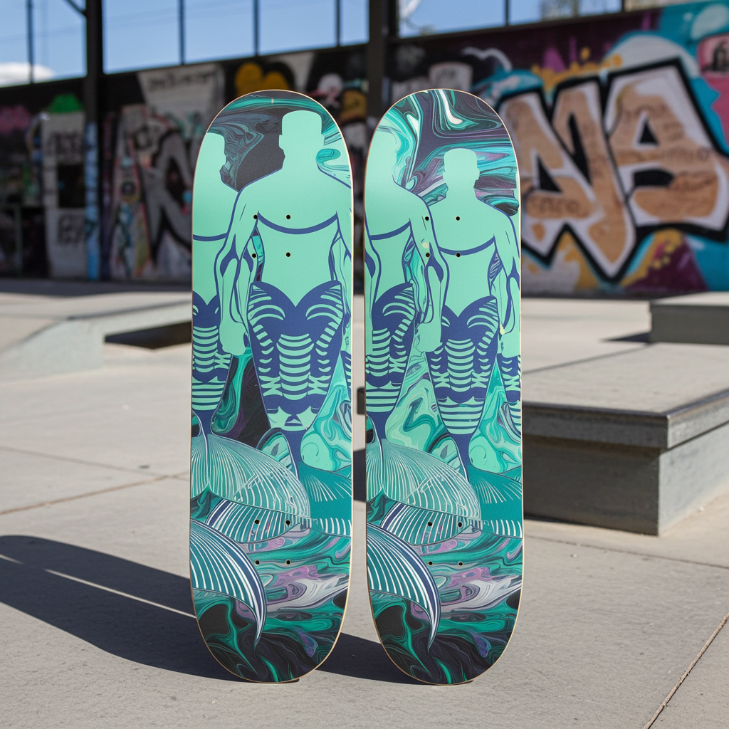 2 Skateboard Series Art - Green Mermen | Skateboard | Wiccan Center