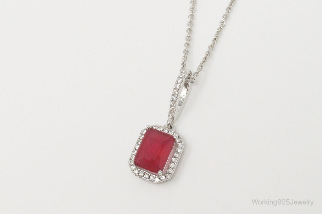 Vintage Art Deco Ruby Cubic Zirconia Sterling Silver Necklace | Jewelry > Necklaces > Pendants | Wiccan Center