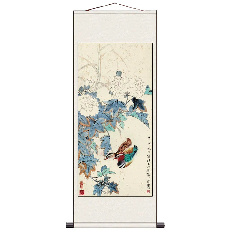 Peach Blossom Double Swallow Decorative Calligraphy and Painting Silk Gift Room Decor Aesthetic Wall Art Home Decor