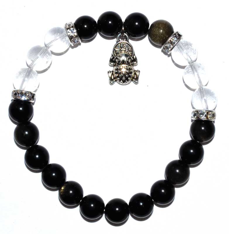 Obsidian & Quartz Frog Bracelet | Jewelry-Bracelet | Wiccan Center