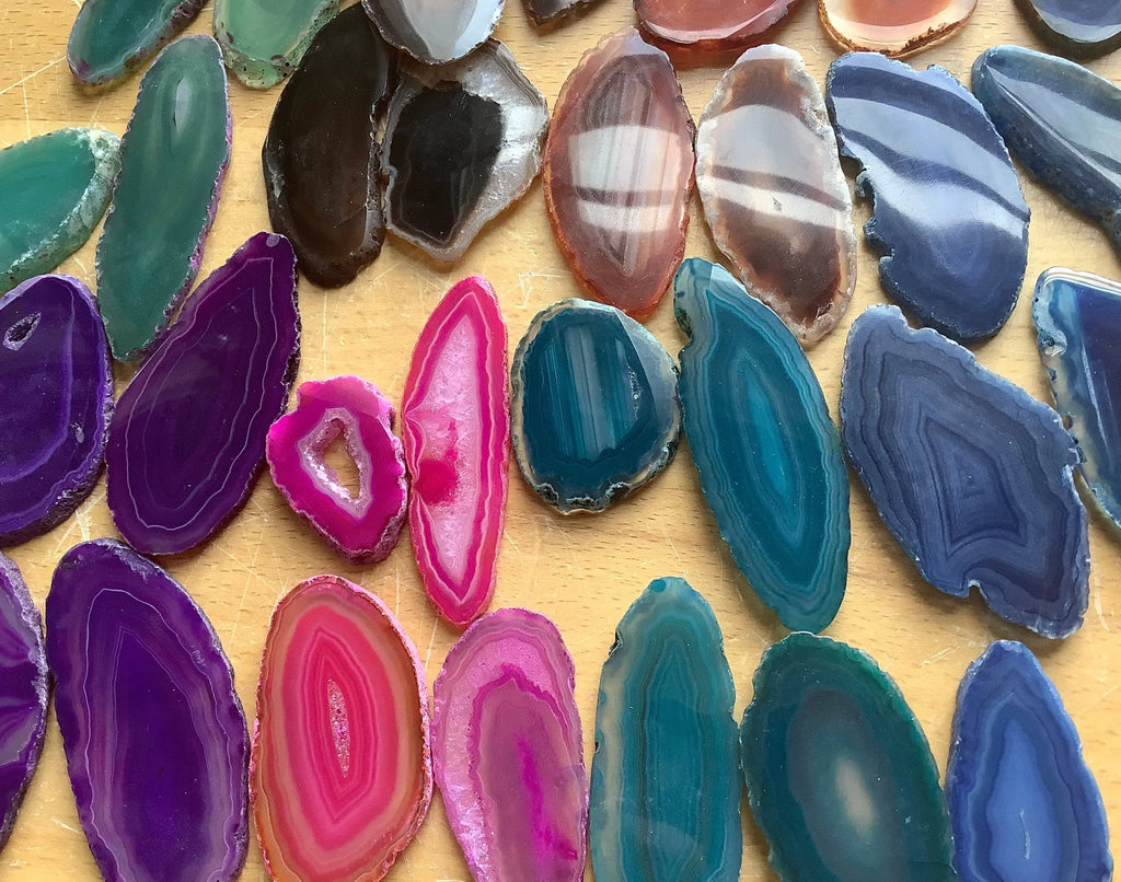 Agate Slice ( 3 Pcs ) (2-3 Inches Long) Size #0 Grade A Oblong Natural Crystal Slab Polished Sliced Agates Escort Place Card Coaster Amazing Crystals
