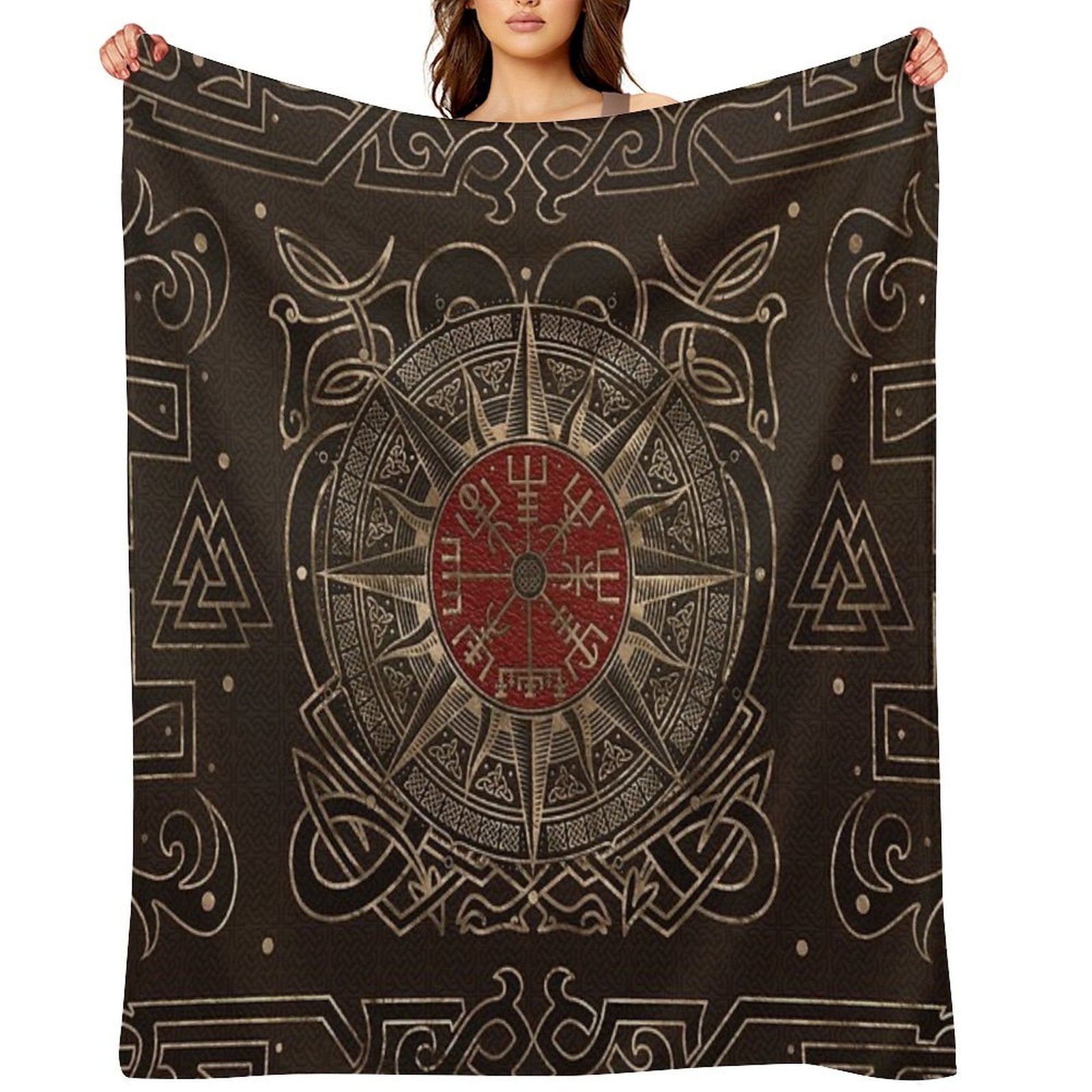Vegvisir - Viking Compass Ornament Velvety-soft Throw Blanket
