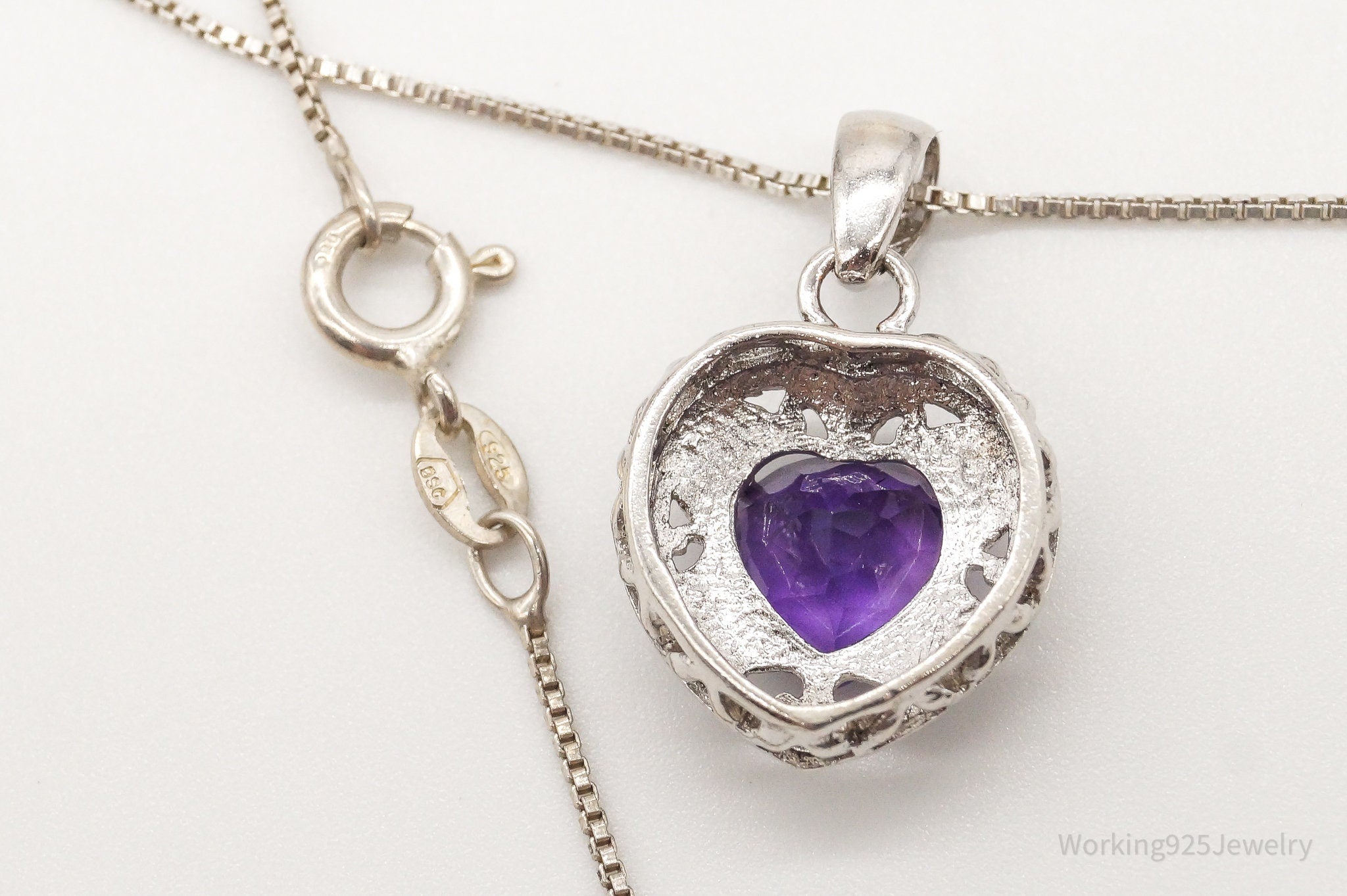 Vintage Amethyst Cubic Zirconia Heart Sterling Silver Necklace | Jewelry > Necklaces > Pendants | Wiccan Center