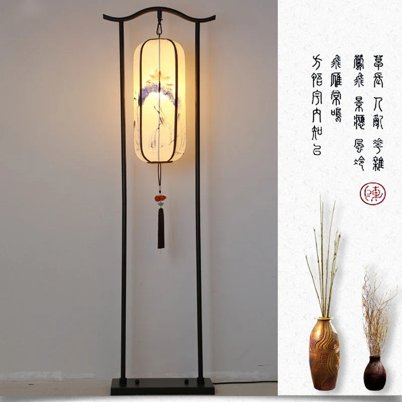 Chinese Classical Lantern Floor Lamps Fabric Standing Lights Living Room Bedroom Bedside Lighting Fixtures Luminaire Home Decor | Lighting | Wiccan Center