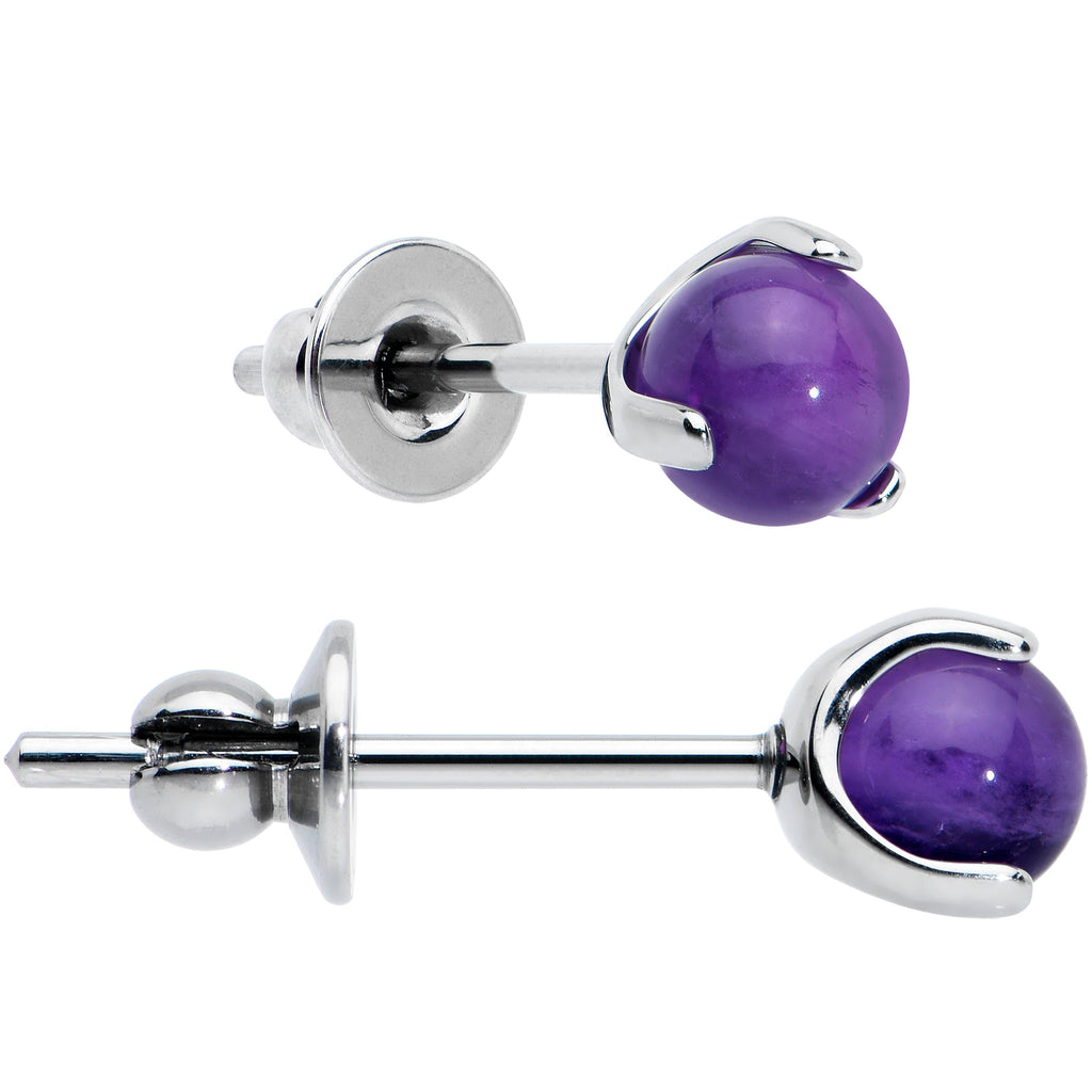 4mm Purple Amethyst Stone Implant Grade Titanium Stud Earrings | EARRINGS Stud | Wiccan Center