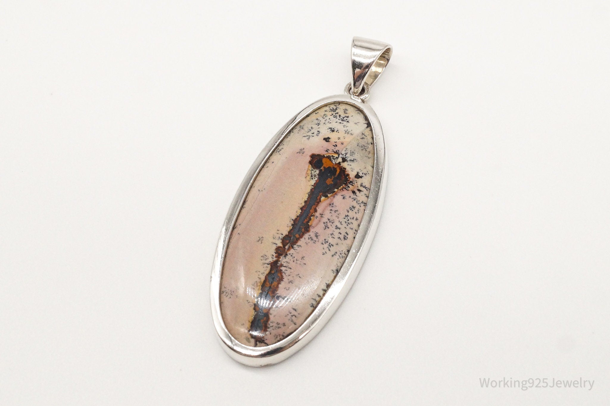 Vintage Long Dendrite Jasper Sterling Silver Pendant | Jewelry > Necklaces > Pendants | Wiccan Center