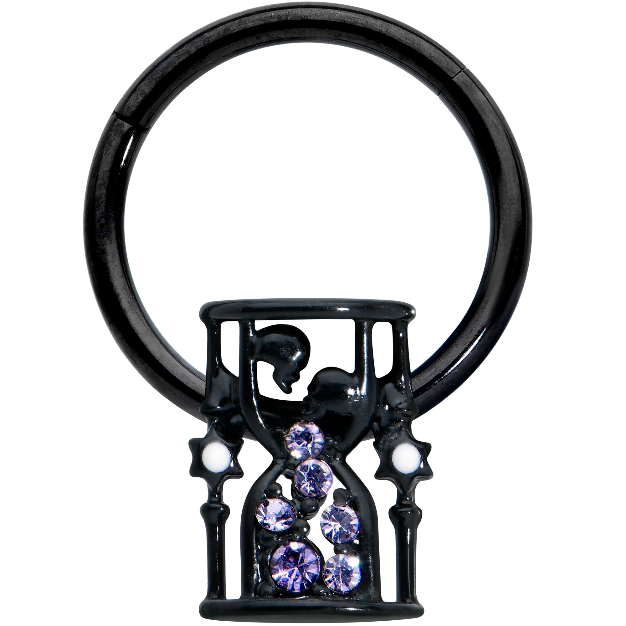 16G 3/8 Purple Gem Black Gothic Hourglass Hinged Segment Ring | SEGMENT RING | Wiccan Center
