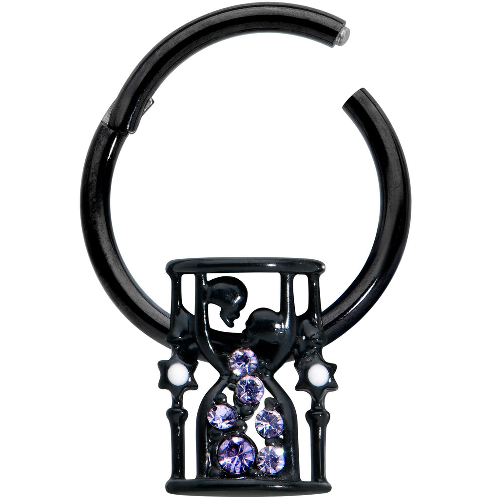 16G 3/8 Purple Gem Black Gothic Hourglass Hinged Segment Ring | SEGMENT RING | Wiccan Center