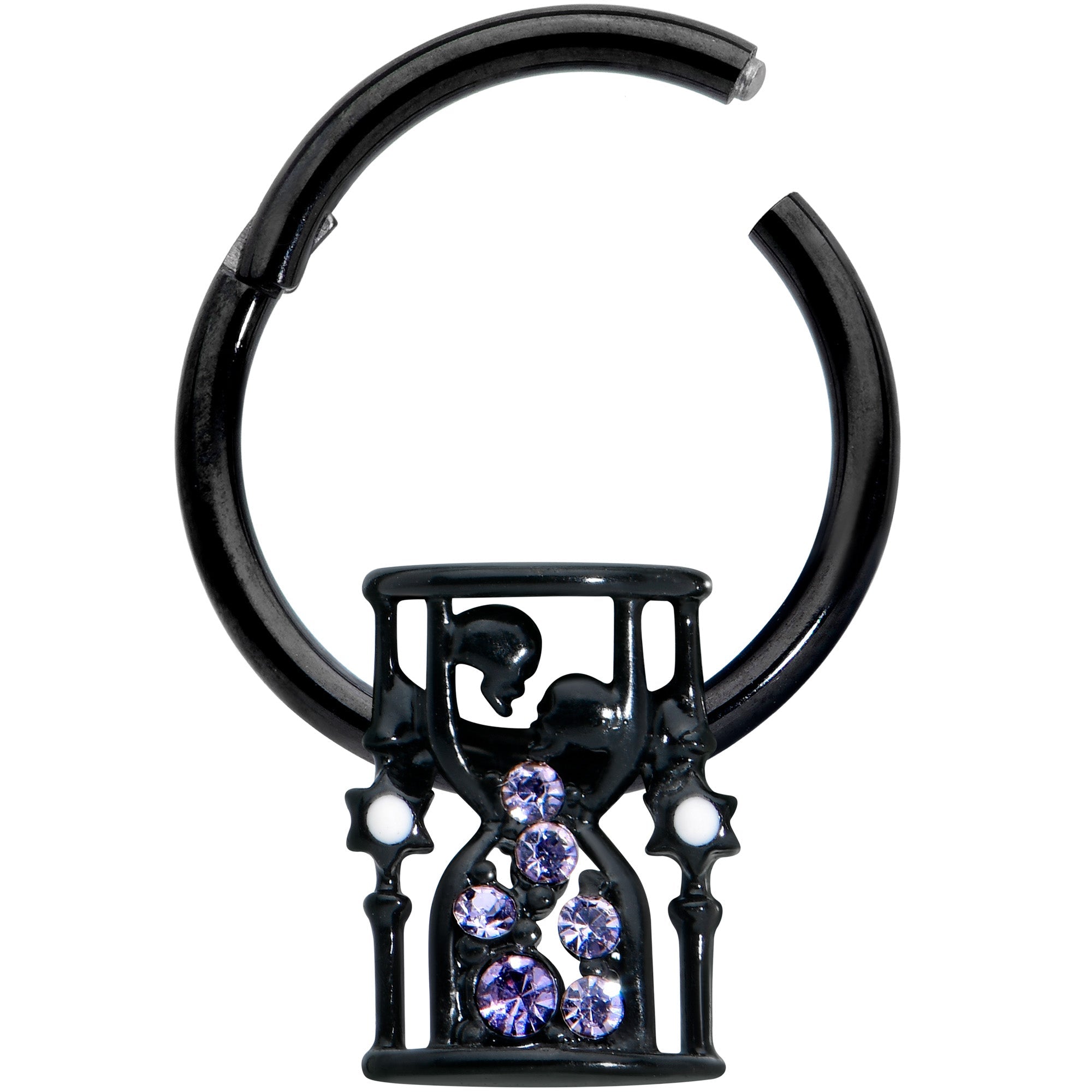 16G 3/8 Purple Gem Black Gothic Hourglass Hinged Segment Ring | SEGMENT RING | Wiccan Center