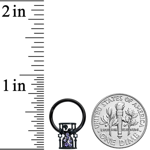 16G 3/8 Purple Gem Black Gothic Hourglass Hinged Segment Ring | SEGMENT RING | Wiccan Center
