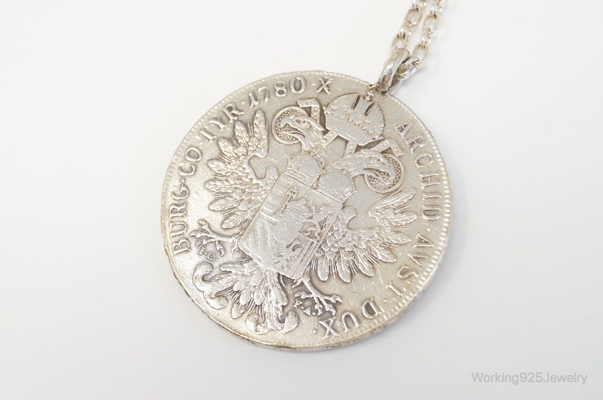 Antique 1780 M. Theresia Austrian Silver Thaler Coin Necklace | Jewelry > Necklaces > Pendants | Wiccan Center