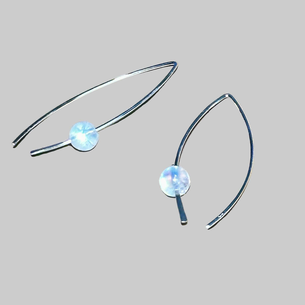 Rainbow Moonstone Crescent Bertoni Earrings - Sterling Silver | Jewelry | Wiccan Center