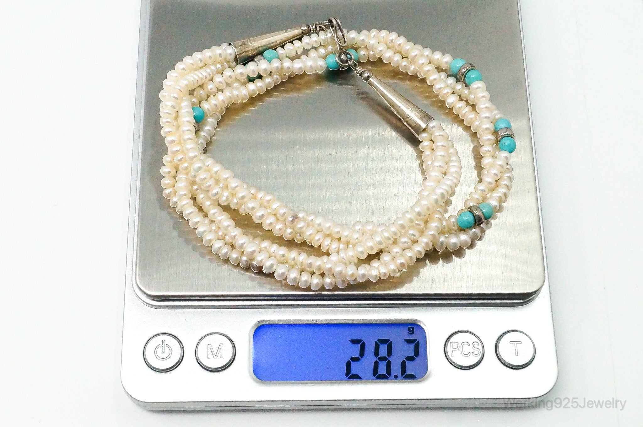 Vintage Native American Turquoise & Pearl Sterling Silver Bead Necklace | Jewelry > Necklaces > Pendants | Wiccan Center