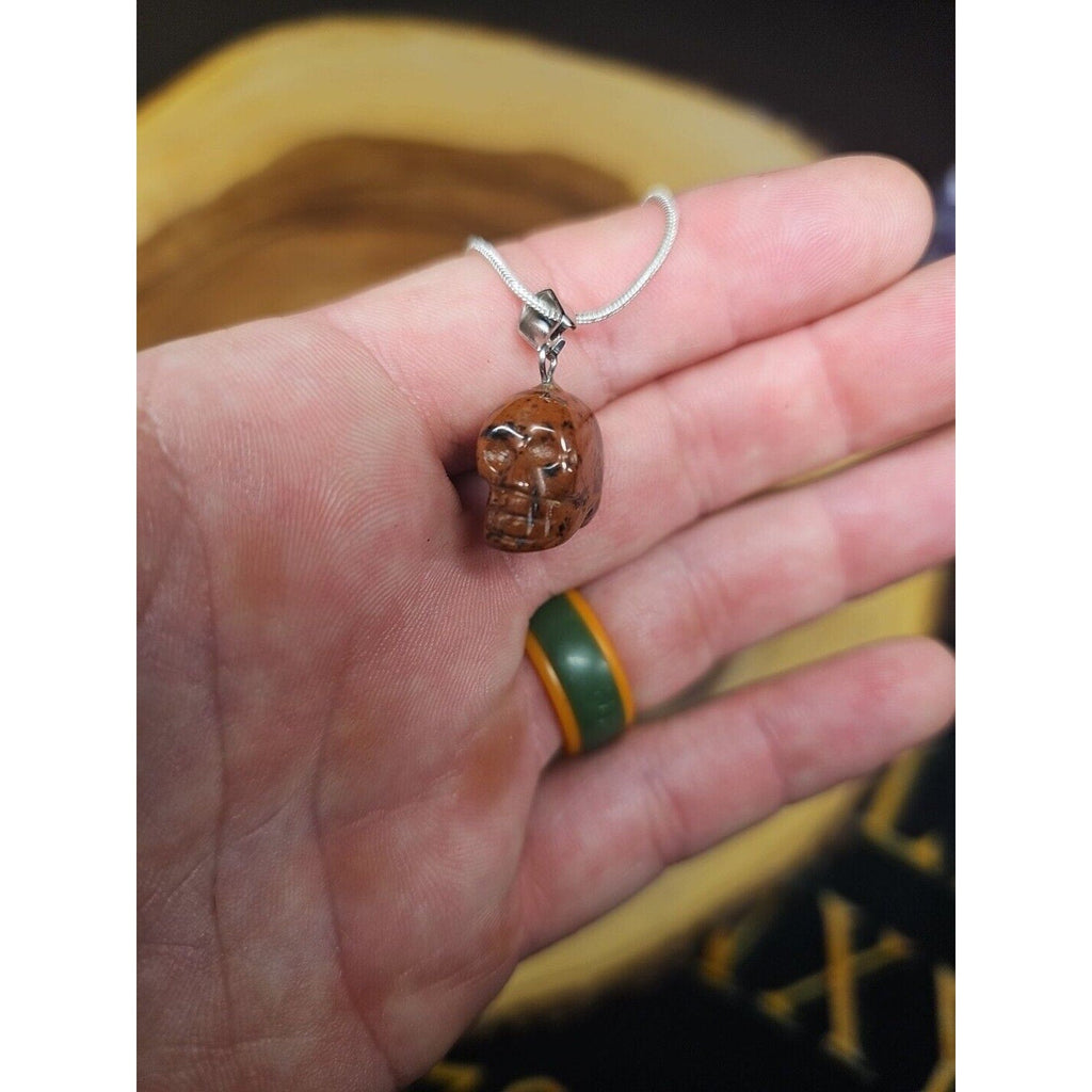 Agate Skull Necklace W/ Sterling Silver 16in Chain | Crystal Jewelry | Wiccan Center
