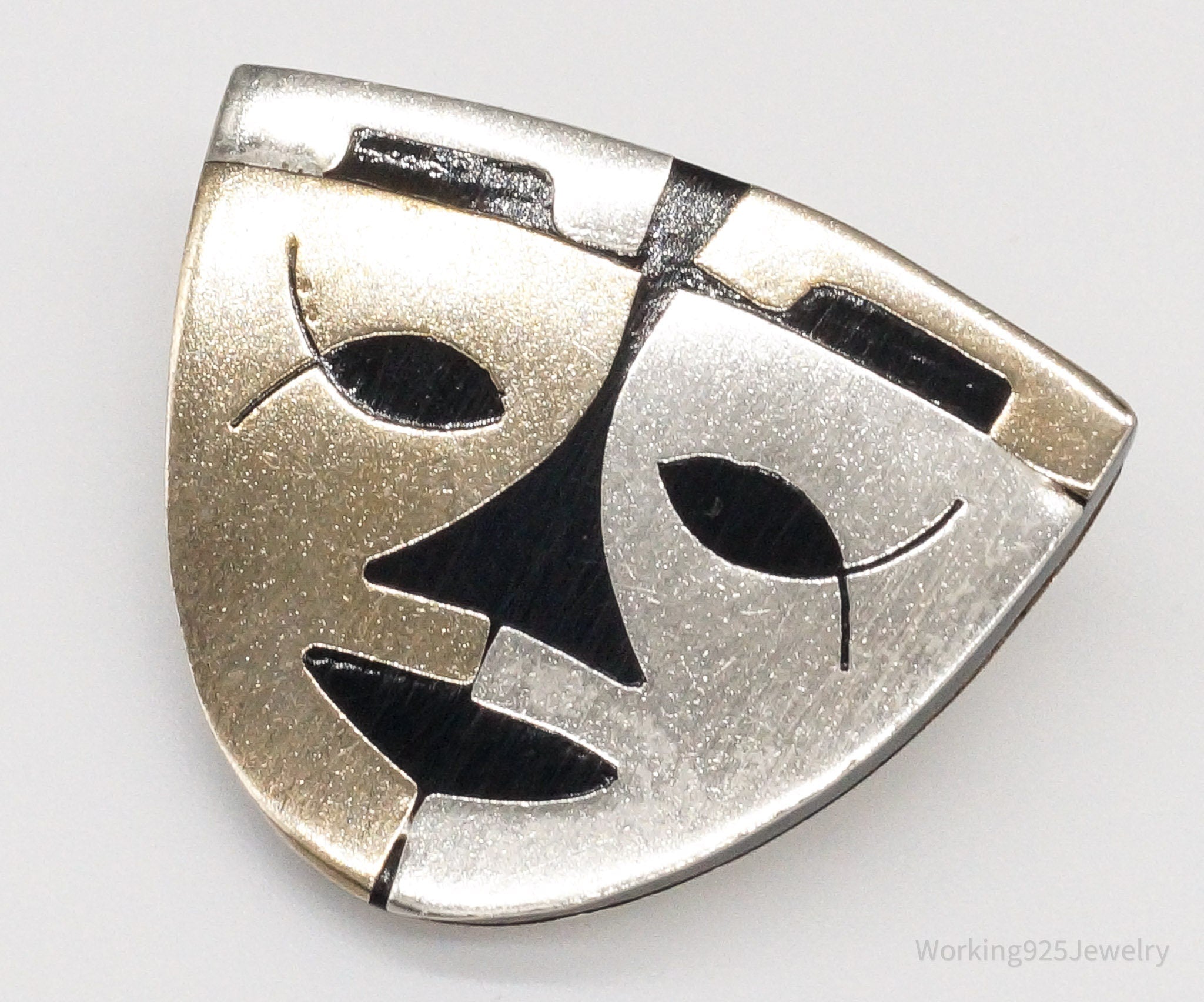 Large Vintage Mexico Warrior Tribal Mask Sterling Silver Two Tone Brooch Pin | Jewelry > Brooches, Pins & Clips | Wiccan Center