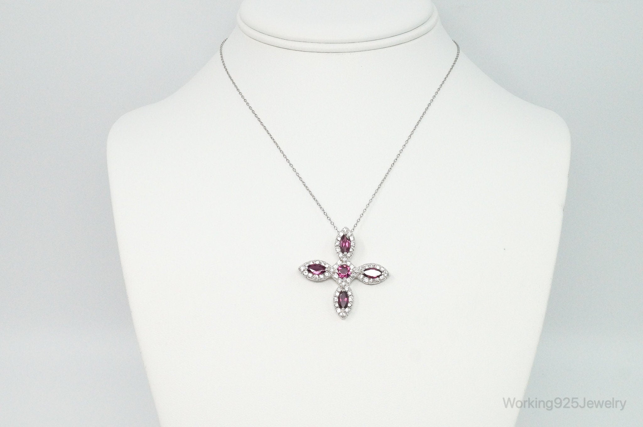 Large Rhodolite Garnet Cubic Zirconia Sterling Silver Necklace | Jewelry > Necklaces > Pendants | Wiccan Center