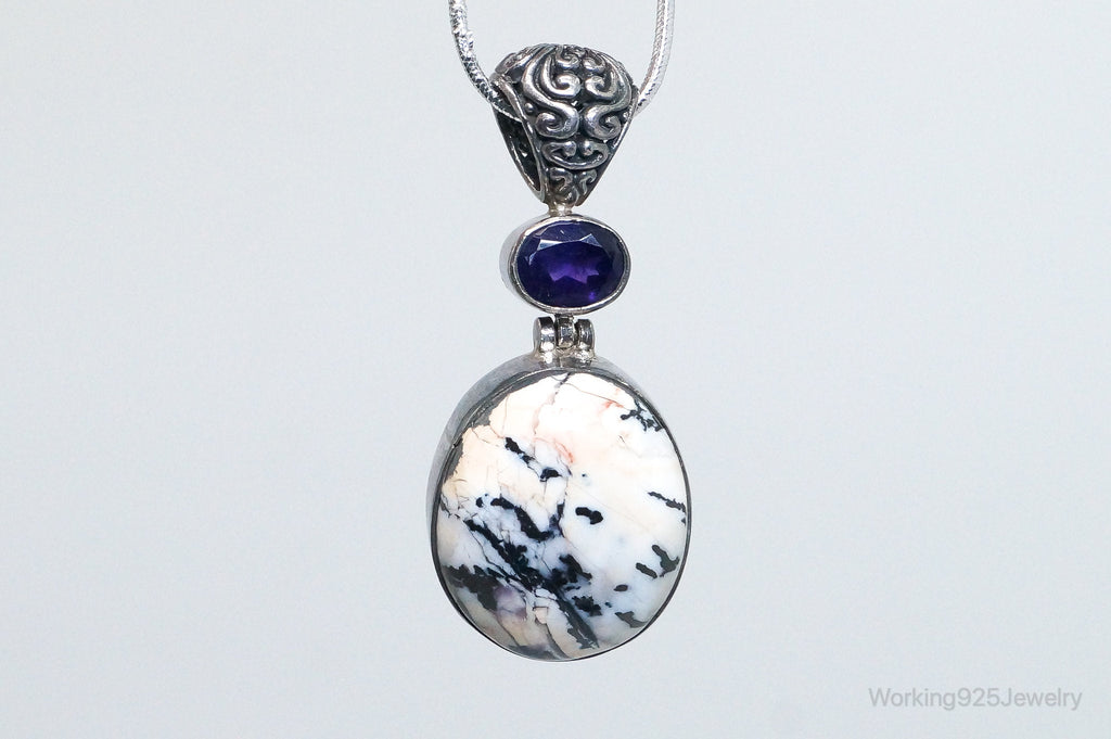 Vintage Large Zebra Jasper Amethyst Sterling Silver Necklace Pendant | Jewelry > Necklaces > Pendants | Wiccan Center