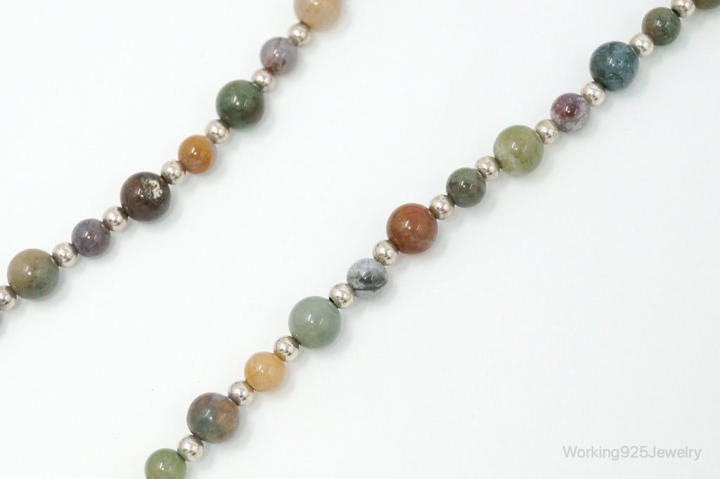 Vintage Multi Gem Agate Jasper Beads Sterling Silver Necklace | Jewelry > Necklaces > Pendants | Wiccan Center