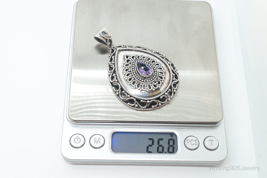 Designer Large Amethyst Bali Inspired Sterling Silver Pendant | Jewelry > Necklaces > Pendants | Wiccan Center