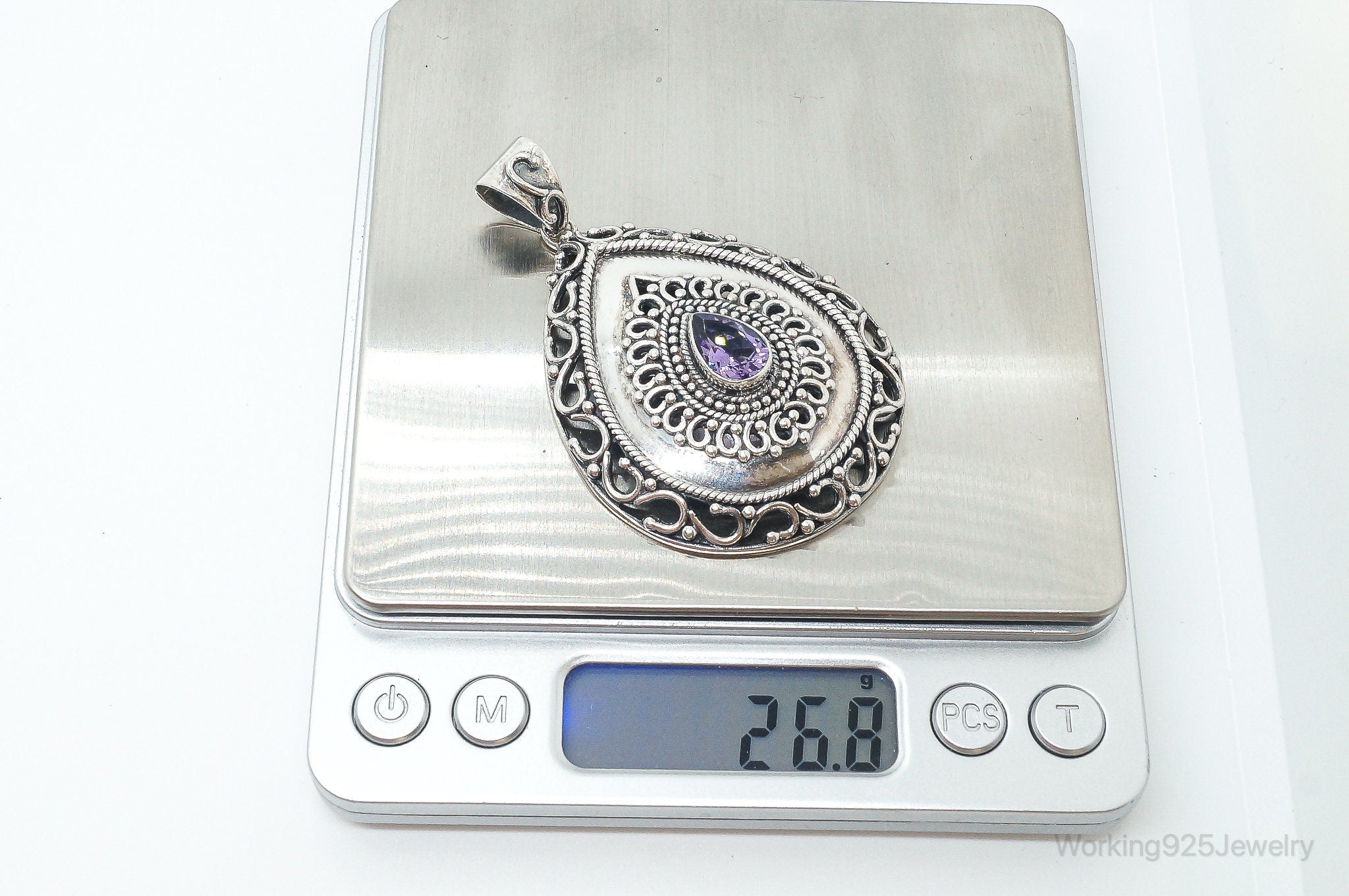 Designer Large Amethyst Bali Inspired Sterling Silver Pendant | Jewelry > Necklaces > Pendants | Wiccan Center