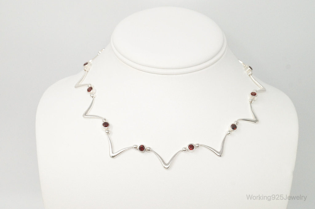Vintage Modernist Style Garnet Sterling Silver Necklace | Jewelry > Necklaces > Pendants | Wiccan Center