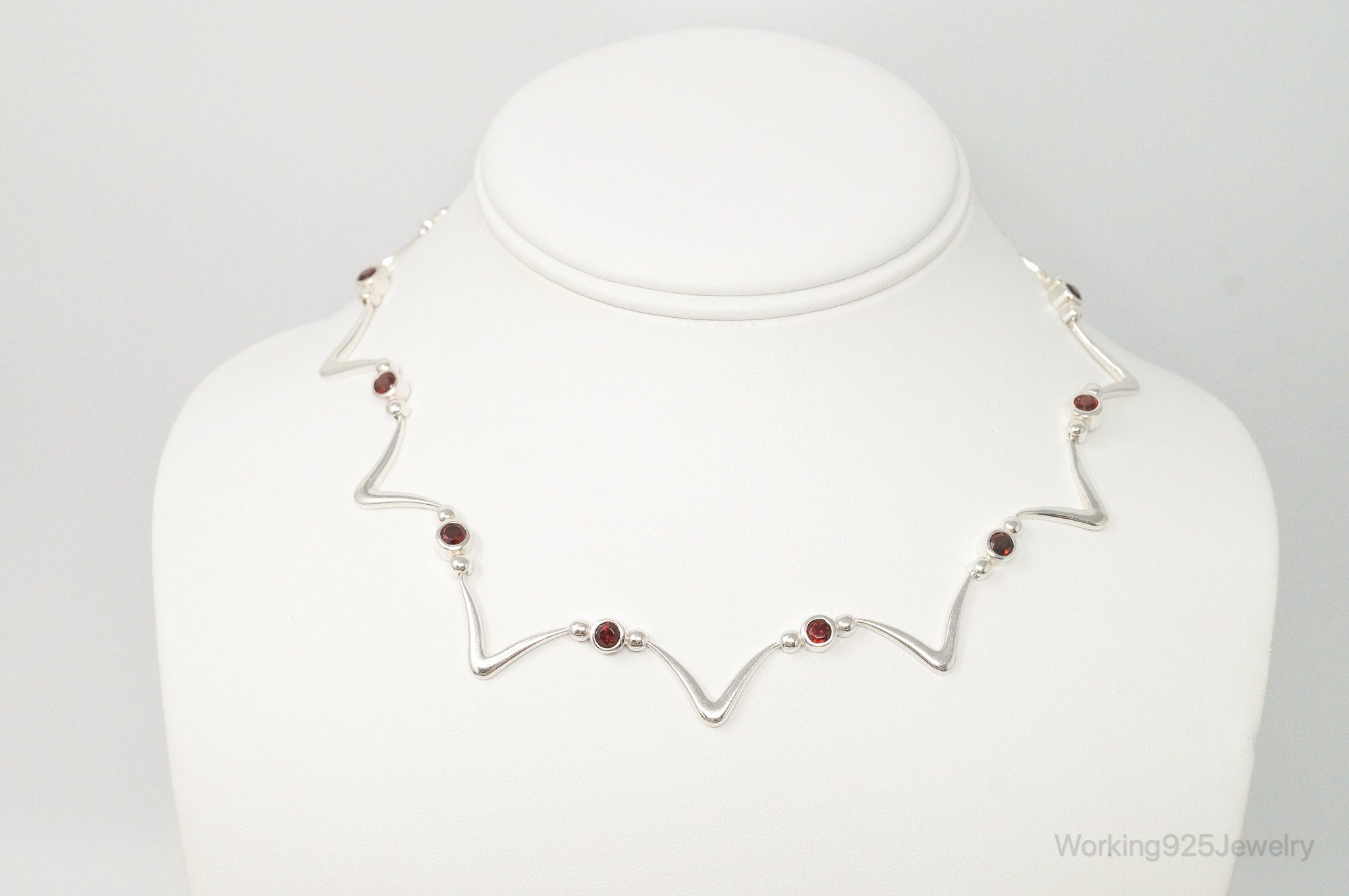 Vintage Modernist Style Garnet Sterling Silver Necklace | Jewelry > Necklaces > Pendants | Wiccan Center