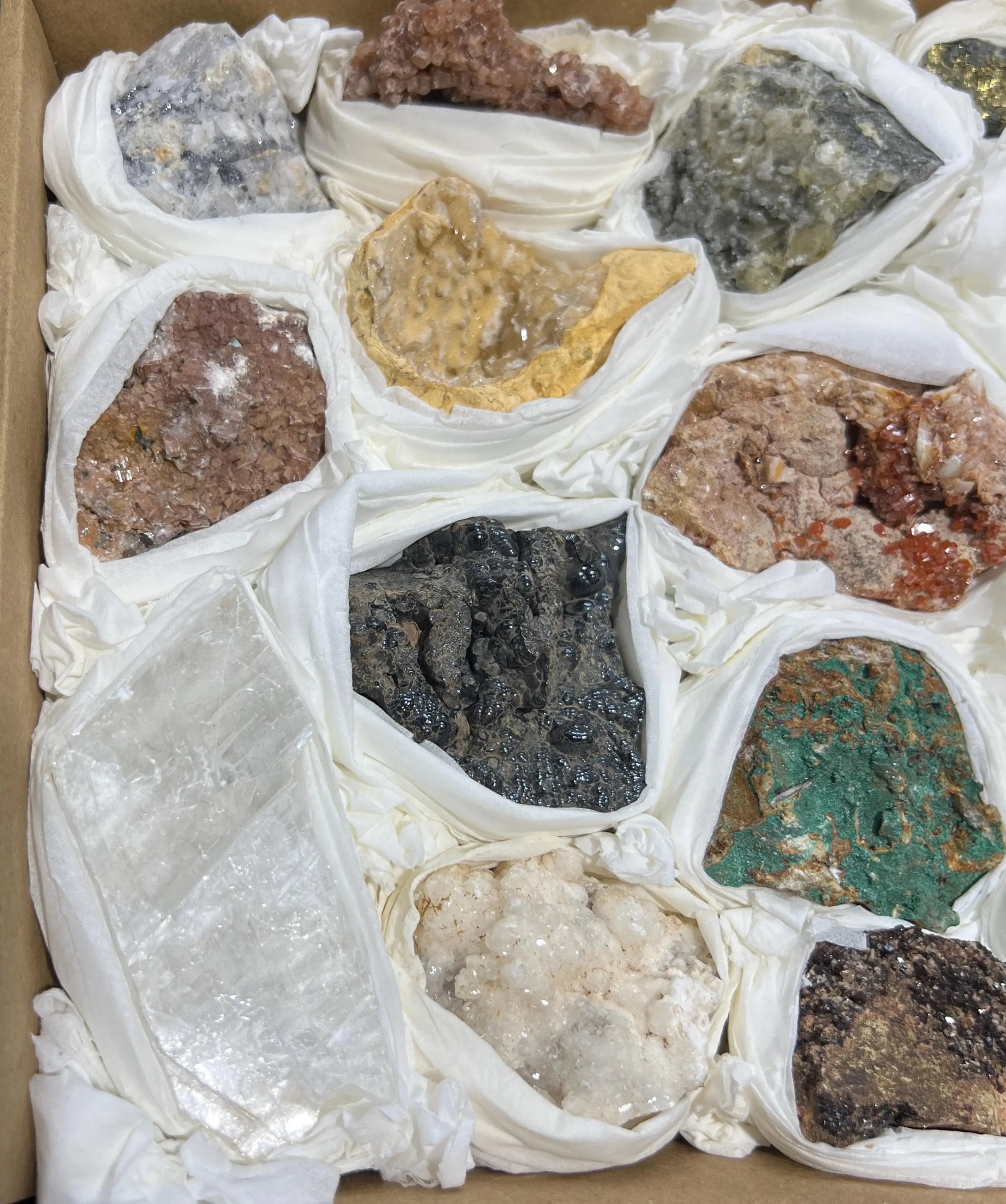 Morocco Mixed Minerals Crystal Druzy Collection Large Boxed Flat Wholesale | Home & Living > Home Decor > Home Accents > Rocks & Geodes | Wiccan Center