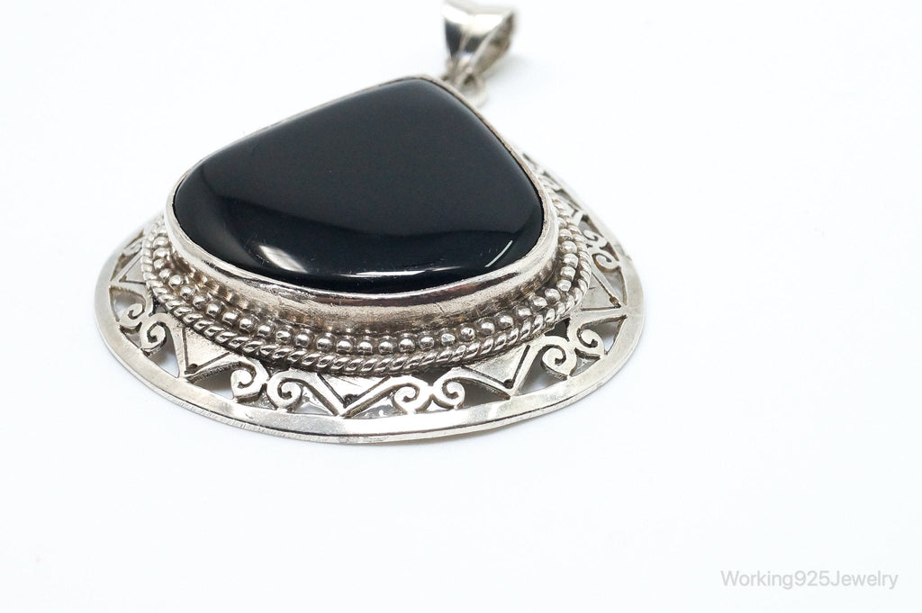 Large Vintage Black Onyx Bali Style Sterling Silver Necklace Pendant | Jewelry > Necklaces > Pendants | Wiccan Center