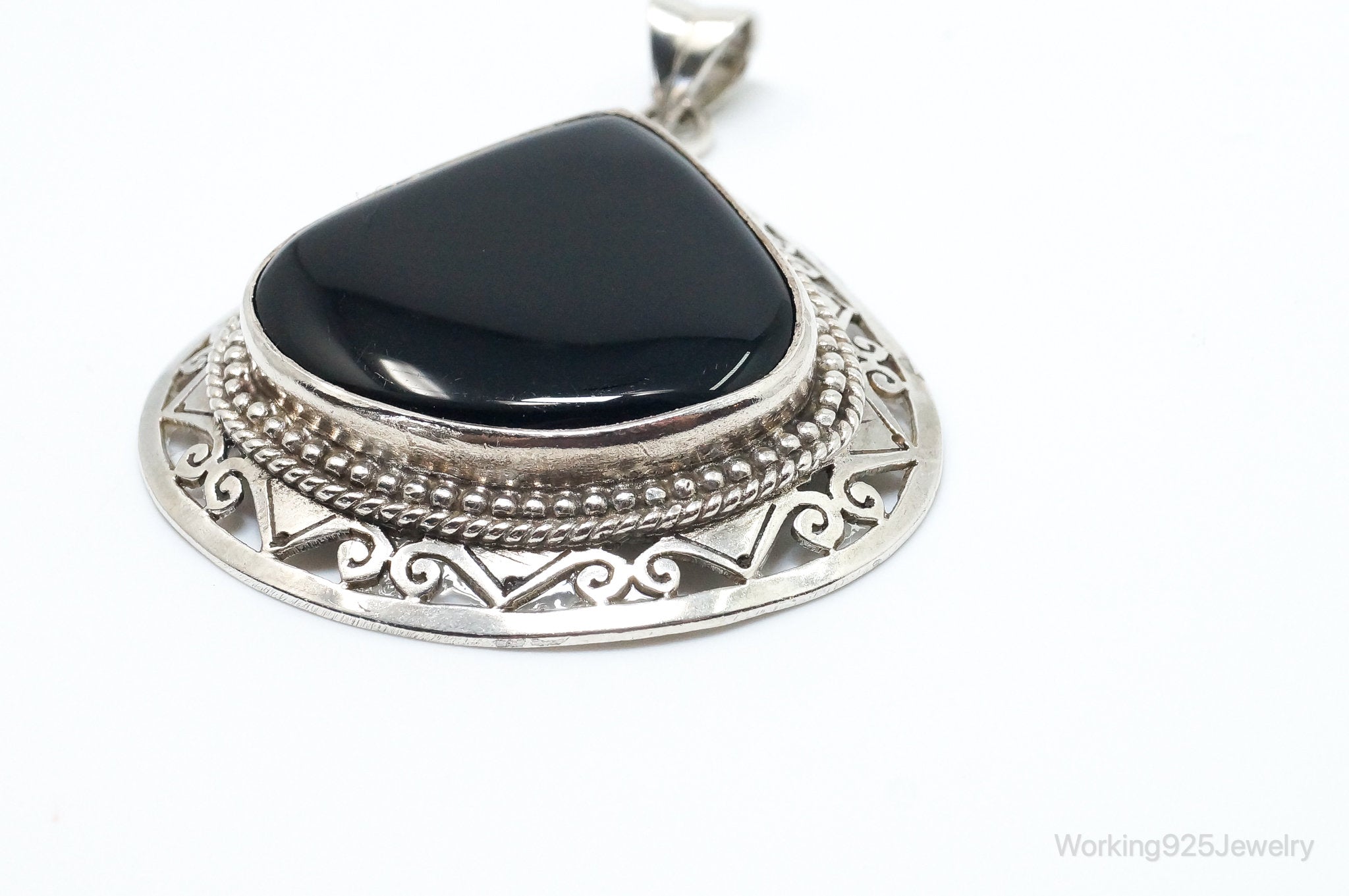 Large Vintage Black Onyx Bali Style Sterling Silver Necklace Pendant | Jewelry > Necklaces > Pendants | Wiccan Center