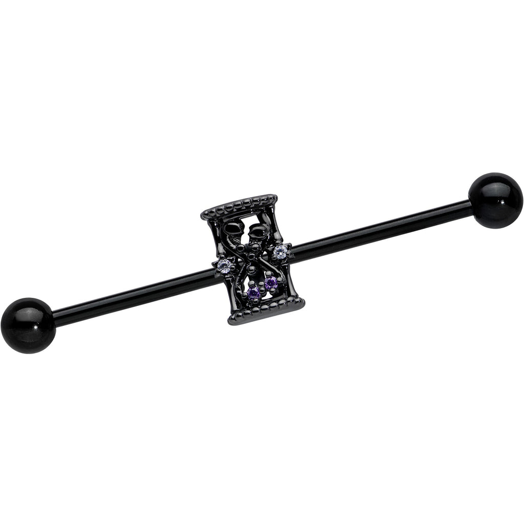 14G Purple Gem Black Gothic Hourglass Industrial Barbell 38mm | BARBELL Industrial | Wiccan Center