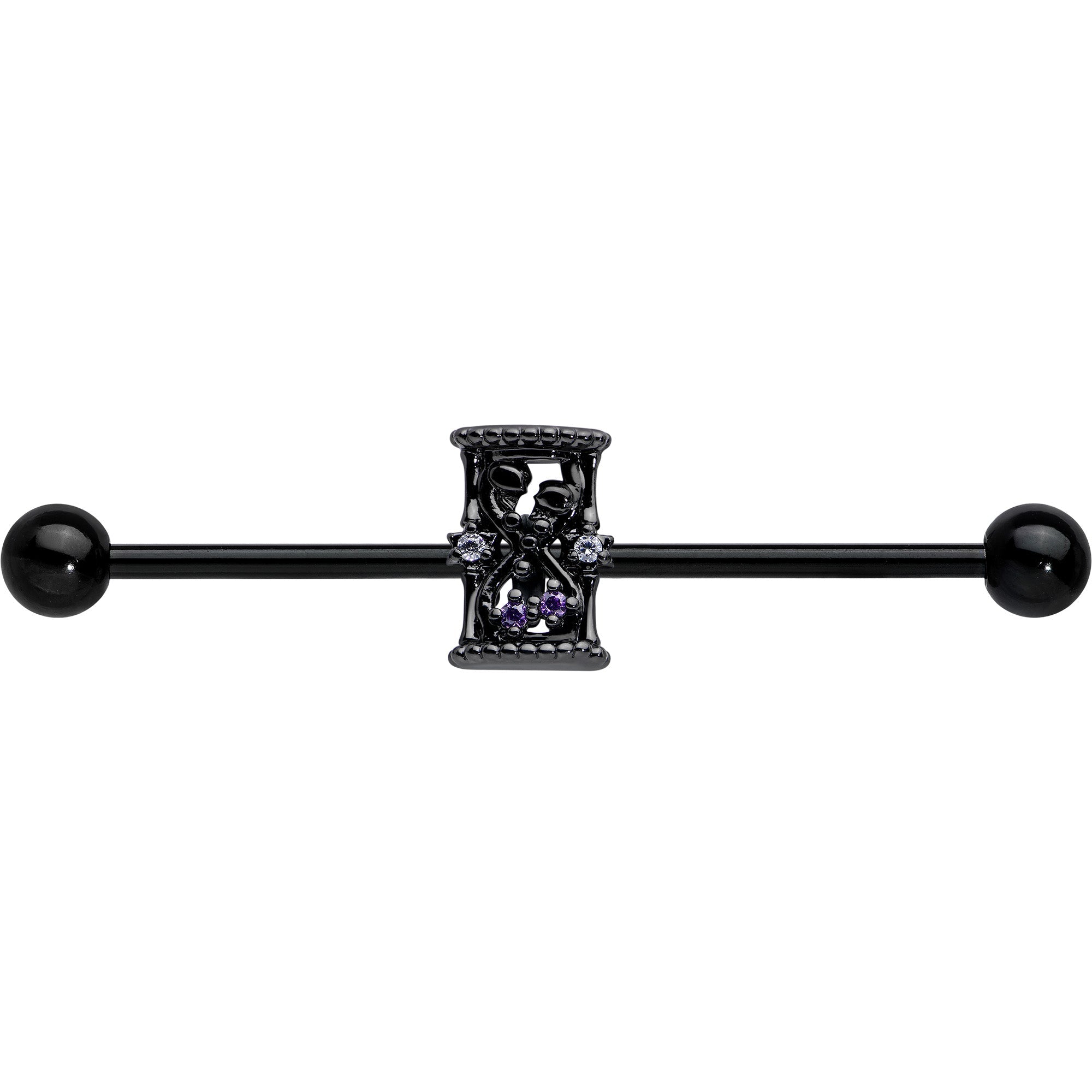14G Purple Gem Black Gothic Hourglass Industrial Barbell 38mm | BARBELL Industrial | Wiccan Center