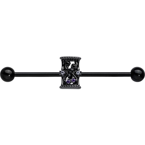 14G Purple Gem Black Gothic Hourglass Industrial Barbell 38mm | BARBELL Industrial | Wiccan Center