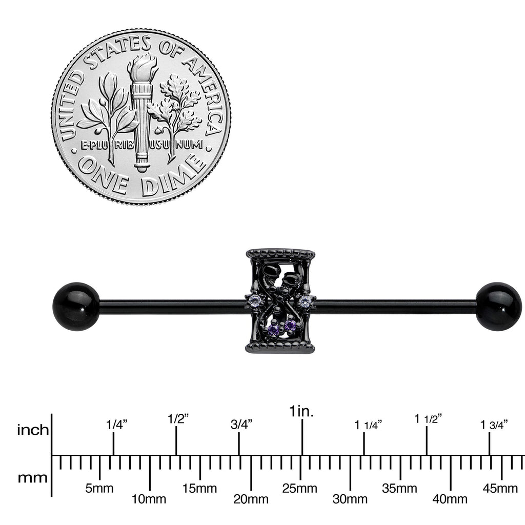 14G Purple Gem Black Gothic Hourglass Industrial Barbell 38mm | BARBELL Industrial | Wiccan Center