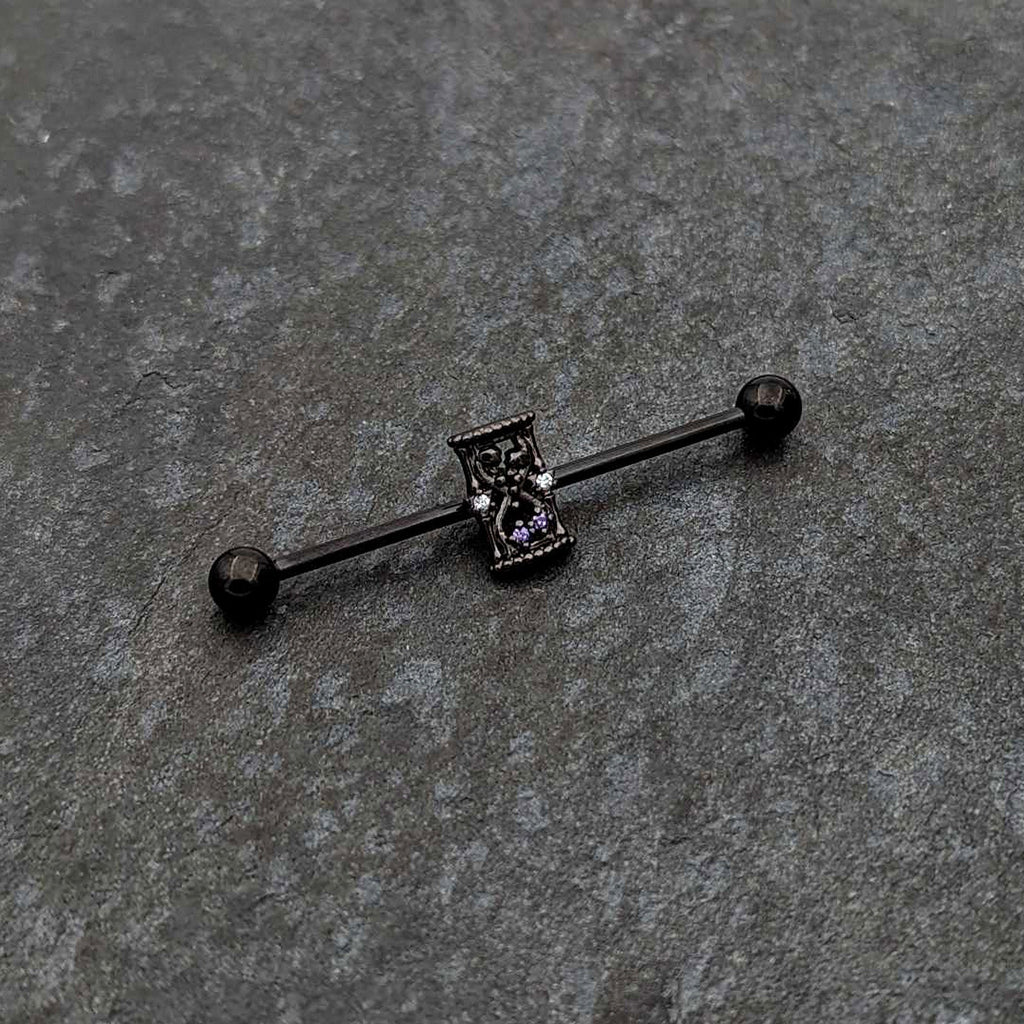 14G Purple Gem Black Gothic Hourglass Industrial Barbell 38mm | BARBELL Industrial | Wiccan Center